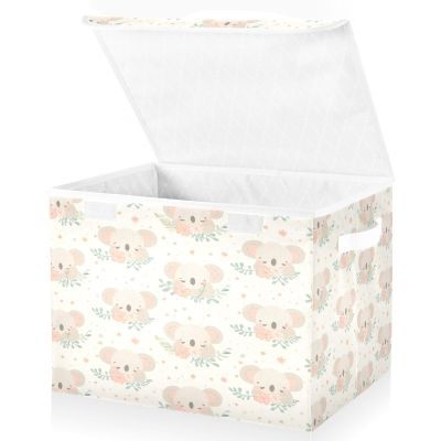 Kigai Cute Koala Storage Boxes with Lid & Handles Collapsible Stackable Storage Bins Decorative Fabric Closet Organizer Baby Basket for Bedroom Nursery Living Room Office