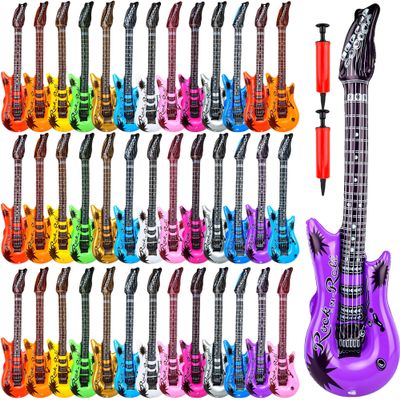 40 Pack Inflatable Guitar Blow up Guitar Bulk Fake Party Prop Inflatable Rock Star Guitars with Air Pump for 80s 90s Themed Carnival Birthday Party Favor, 12 Colors