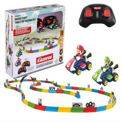 Carrera RC Vehicle Mario Kart Tabletop Racing Set | RC Karts by Mario & Luigi - 6.2 cm with 2.4 GHz Control, Track Elements & Decoration | Up to 5 km/h | For Children from 6 Years - Ready to Run