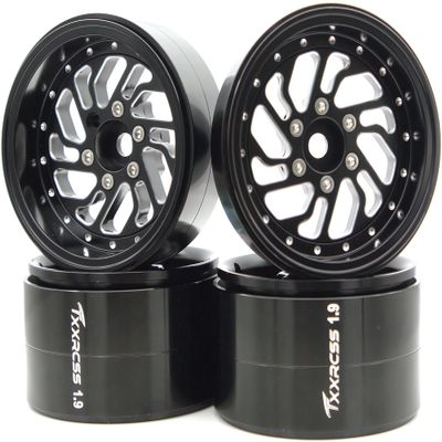 TxxRcss RC 1.9 Inch Beadlock Wheels Offsets -8.5mm Rims Hex 12mm Aluminum Wheel for TRX4 TRX6 SCX10 Gen8 1/10 RC Crawler Remote Control Car Upgrades Accessories (Black)