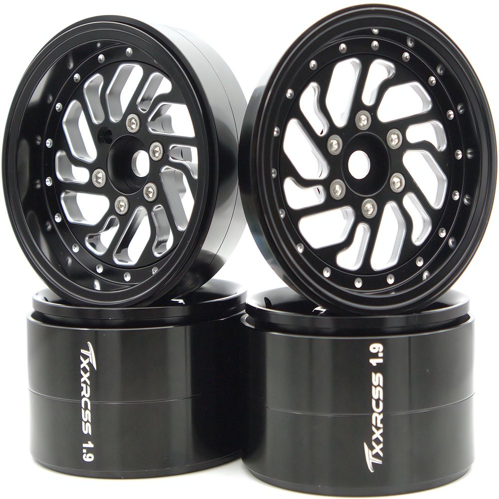 TxxRcss RC 1.9 Inch Beadlock Wheels Offsets -8.5mm Rims Hex 12mm Aluminum Wheel for TRX4 TRX6 SCX10 Gen8 1/10 RC Crawler Remote Control Car Upgrades Accessories (Black)