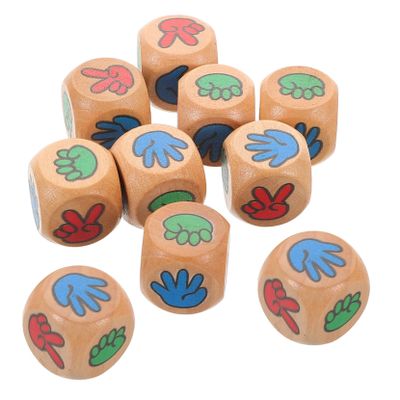 BESPORTBLE 12pcs Wooden Finger Guessing Dices Game Fun Sided Travel Dices for Family Parties Props for Interactive Entertainment Design for -Term Use