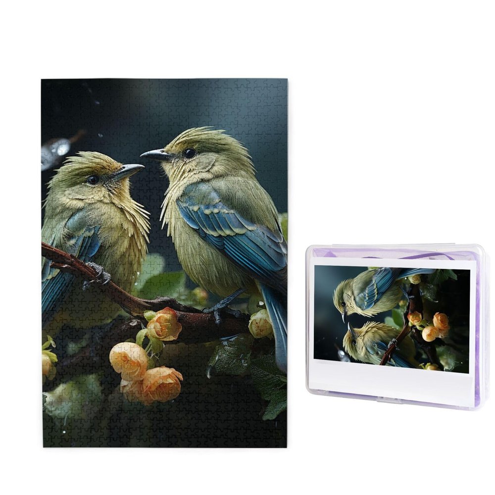 1000 Piece Jigsaw Puzzle for Adults Wooden Challenging Puzzles Custom Personalized Green Leaves and Birds Picture Puzzle for Game Nights Family Wood Puzzles Finished Size 29.5"x19.7"
