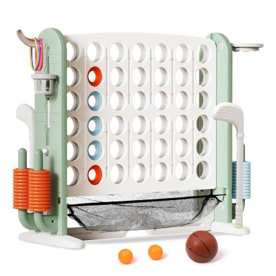 Ancaixin Giant 4 in-A-Row Connect Game Set, Adjustable Height Jumbo Yard Game with Basketball Hoop, Golf, Mesh Pocket & Ring Toss, Indoor Outdoor Family Backyard Party Game for Kids and Adults, White