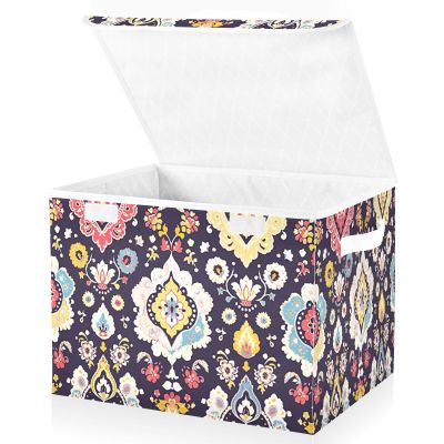 Kigai Ethnic Print Storage Boxes with Lid & Handles Collapsible Stackable Storage Bins Decorative Fabric Closet Organizer Baby Basket for Bedroom Nursery Living Room Office