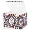 Kigai Ethnic Print Storage Boxes with Lid & Handles Collapsible Stackable Storage Bins Decorative Fabric Closet Organizer Baby Basket for Bedroom Nursery Living Room Office view 1