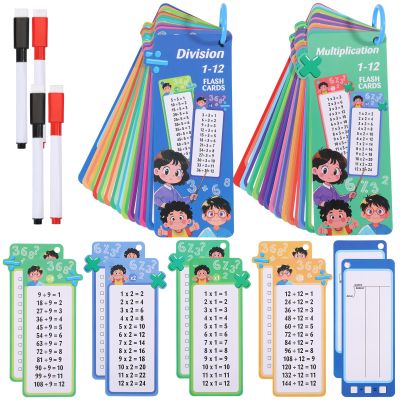 beinkmake 30Pcs Multiplication and Division Flash Cards Reusable Educational Math Sheets with 4 Dry Erase Pens 2 Rings Self Check Classroom Home Learning Aids Number Games for Grades 1 to 6