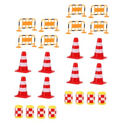 CHICAMPERA 24pcs Boy Girl Traffic Cones Roadblock Educational Plaything for Boy Girl Includes Red Orange Cones Yellow Safety Barrels for Teaching Traffic Awareness and Simulation Play