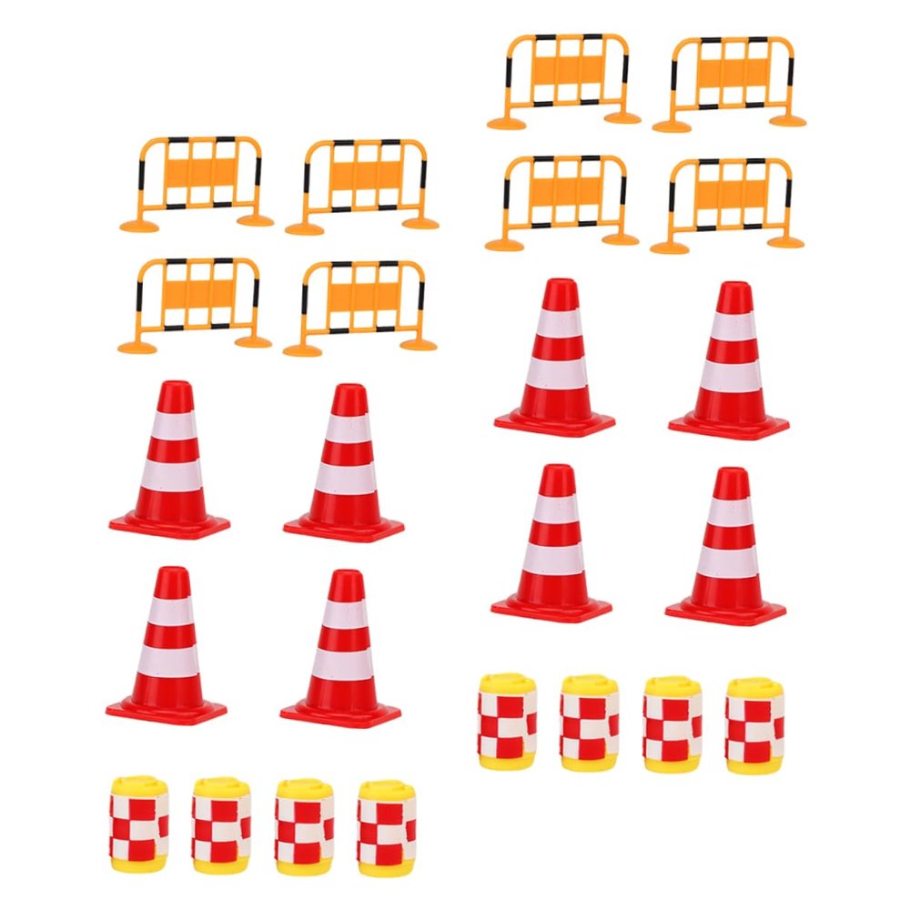 CHICAMPERA 24pcs Boy Girl Traffic Cones Roadblock Educational Plaything for Boy Girl Includes Red Orange Cones Yellow Safety Barrels for Teaching Traffic Awareness and Simulation Play