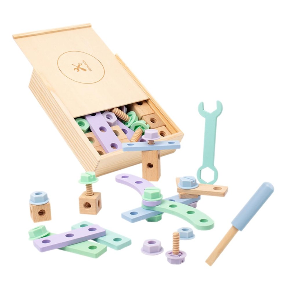 HONMEET 1set Wooden Tool Box for Boys and Girls Early Educational Construction Playset Promotes Hand-Eye Coordination Creativity and Cognitive Development Safe Wooden Materials