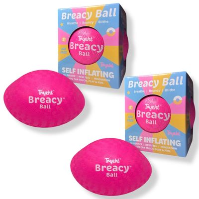 Tryeht Self Inflating Playground Ball 5, Neon Pink Breacy Ball, Self Inflating Bouncy Ball, Never Need Pump for Kickball, Playground, Handball, Square and School (2 Pack)