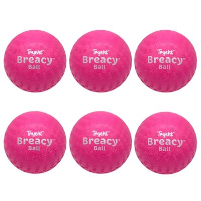 Tryeht Self Inflating Playground Ball 5, Neon Pink Breacy Ball, Self Inflating Bouncy Ball, Never Need Pump for Kickball, Playground, Handball, Square and School (6 Pack)