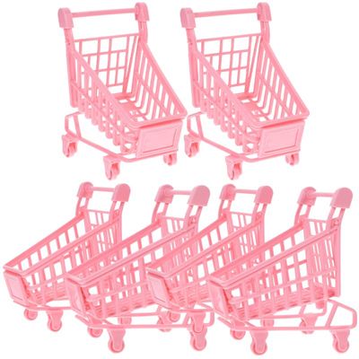 VOSAREA 6pcs Cute Mini Shopping Cart Trolley Storage Basket for Home Office Sundries for Boys and Girls Play and Decorative Ornaments Random Styles