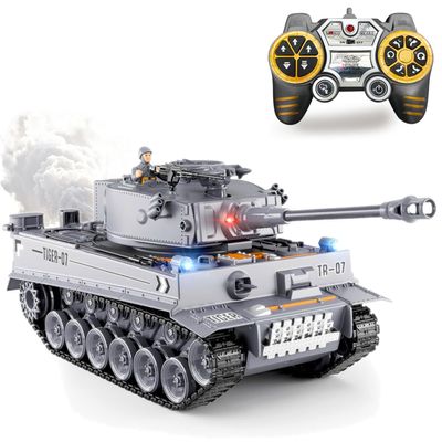 German Tiger I Tank, 1/18 RTR RC Armored Fighting Vehicle, Airsoft BB Battle Water Bomb Shot, Smoke Sound Light Recoil, 2.4Ghz Vibration Controller, WWII Military Model Panzer Classic Collection