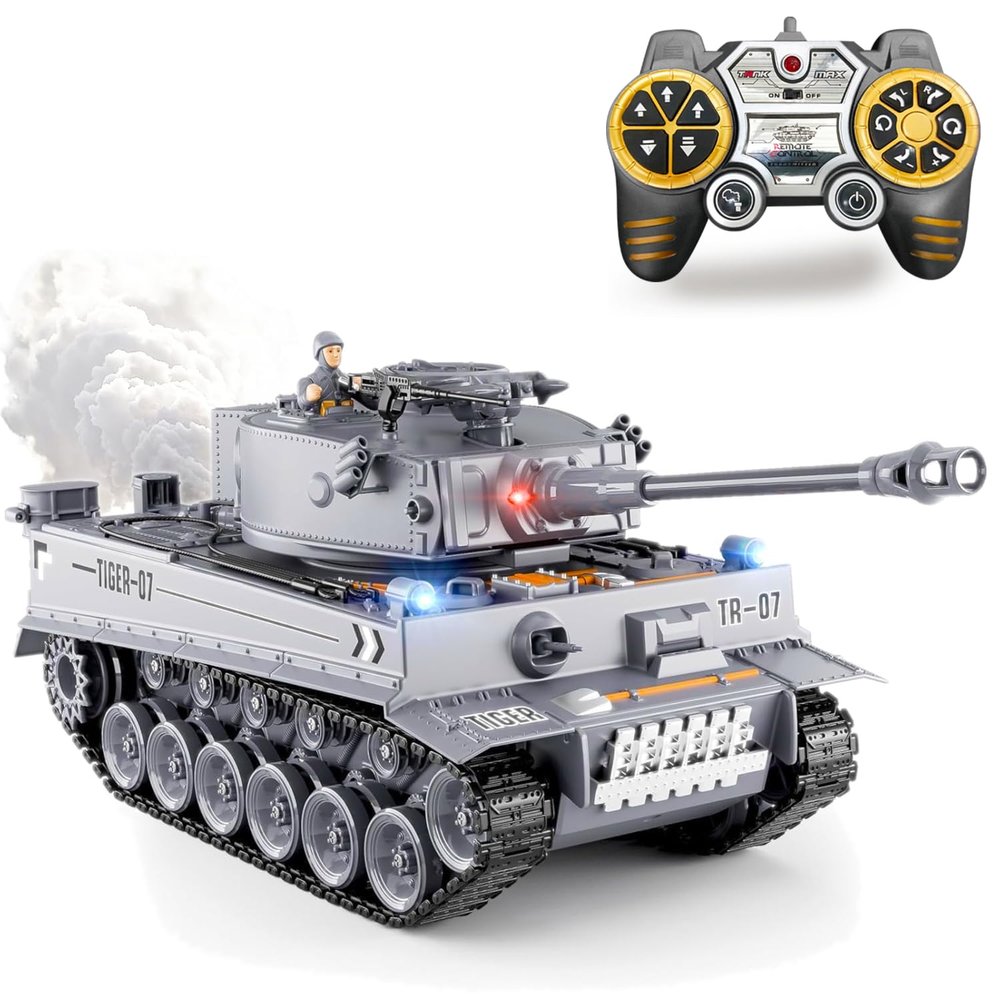 German Tiger I Tank, 1/18 RTR RC Armored Fighting Vehicle, Airsoft BB Battle Water Bomb Shot, Smoke Sound Light Recoil, 2.4Ghz Vibration Controller, WWII Military Model Panzer Classic Collection