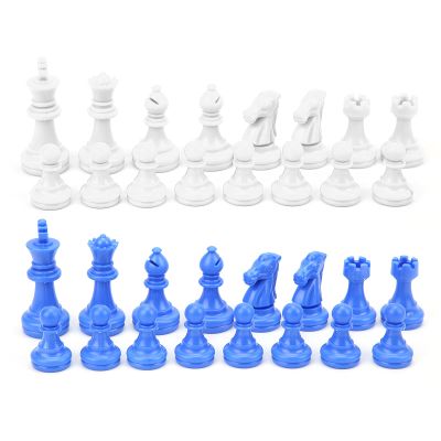 32PC Plastic Chess Pieces International Tournament Set King Height 49mm for Coffee Shop Chess Game Compact Shape Blue White