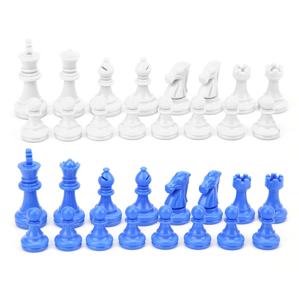 32PC Plastic Chess Pieces International Tournament Set King Height 49mm for Coffee Shop Chess Game Compact Shape Blue White