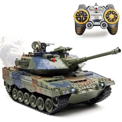 German Leopard-2 Tank, 1/18 RTR RC Armored Fighting Vehicle, Airsoft BB Battle Water Bomb Shot, Smoke Sound Light Recoil, 2.4Ghz Vibration Controller, Modern Military Model MBT Panzer Collection