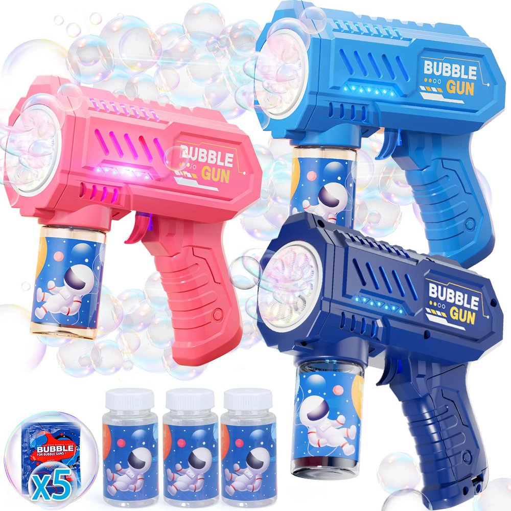 Beria 3 Packs Bubble Guns with 3 Solutions, Automatic Bubbles Machine for Boys Girls, Birthday Gifts for Ages 3 4 5 6 7 8 Year Old Kid, Summer Toy Outdoor Toys for Toddlers, Party Favors, Wedding