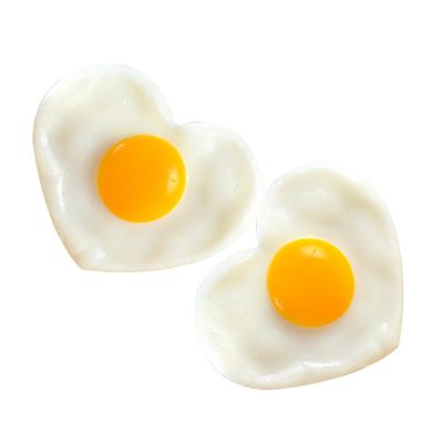 Abaodam 2pcs Realistic Heart Fried Model PVC Fake Food Decoration for Restaurants Kitchen Props Photography Lifelike Artificial Eggs for Home Decor