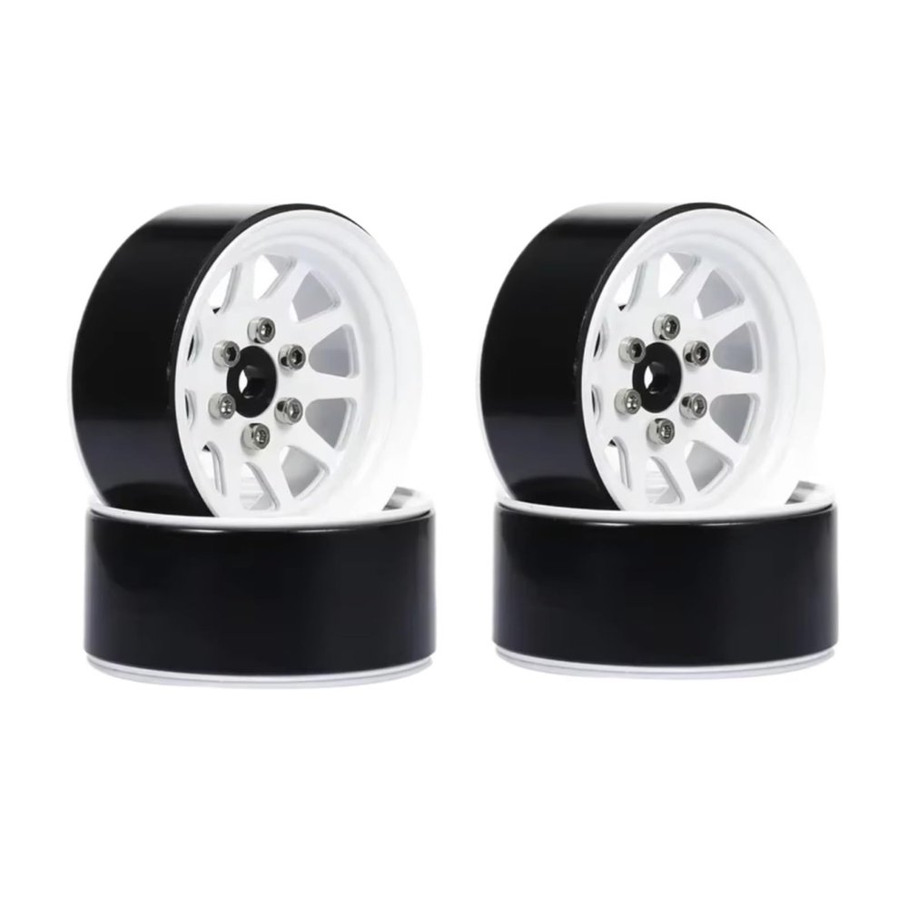 RC Car Upgrade Part for Tamiya for Axial for Scx10 D90 for HPI 1/10 4PCS Aluminum 1.9inch Beadlock Wheel Rims RC Crawler(White)