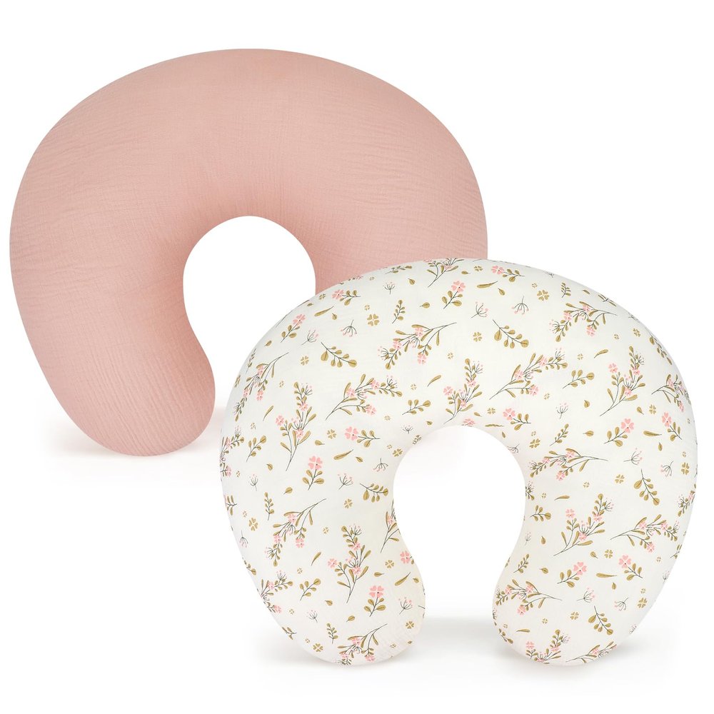Accmor 2 Pack Muslin Nursing Pillow Covers, 100% Cotton Soft Nursing Covers for Breastfeeding Pillows, Slipcover for Baby Girls Boys Newborn