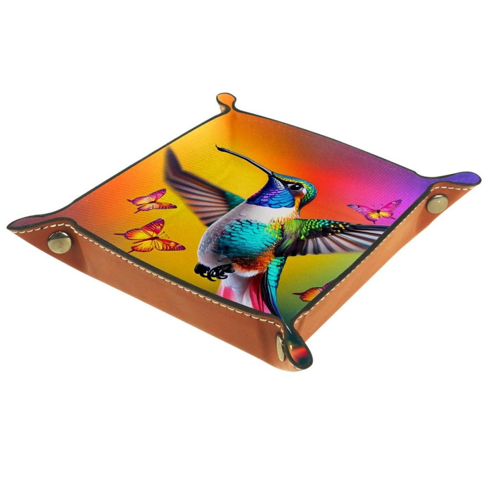 Dice Trays Hummingbird Holder Storage Box for Dice Games Like RPG DND, Leather Dice Holder Portable Folding Rolling Dice Tray, 16x16cm