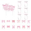 19 Pcs Ribbon Bow Cake with Stick Decoration,Black Pink Bow Birthday Cake Decorations,Ceremonial Birthday Decor,Bow Cake Top,Wedding Engagement Supplies (Pink) view 4