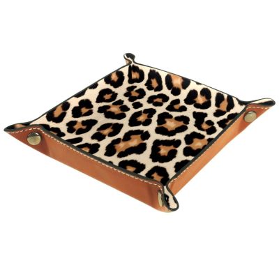 Dice Trays Leopard Print Holder Storage Box for Dice Games Like RPG DND, Leather Dice Holder Portable Folding Rolling Dice Tray, 16x16cm