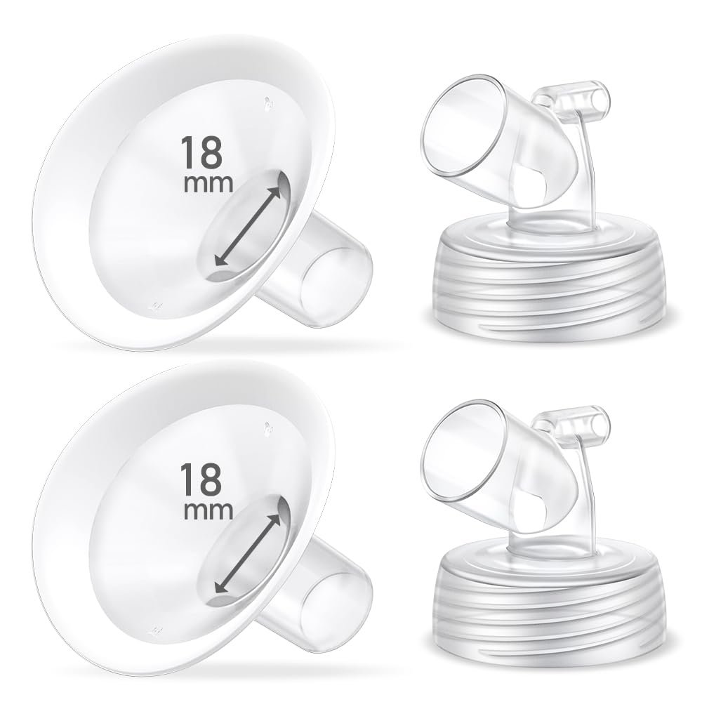 2 Packs 18mm Flange Set, Updated Oval Soft Rim Shield and Wide Mouth Base Connector Pump Parts for Spectra S2 Spectra S1 9 Plus Breastpumps Accessories, 106 Degree Wider Opening Angel