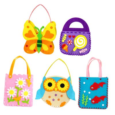 ORFOFE 5sets Boy Girl Handbag Storage Bag Cartoon Pattern DIY Non-Woven Material Kit for Boy Girl for Toys Snacks and Items Creative Craft Activity