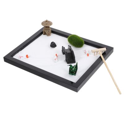 ERINGOGO Miniature Zen Garden Sand Play Kit Relaxing Indoor Decoration with Sand Rakes Rocks Accessories for Meditation Home Decor Relief Black