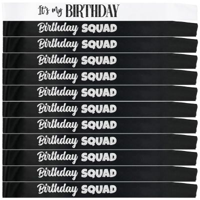 12PCS Birthday Squad Sash Black It's My Birthday Sash Glitter Letter for Women Funny Party Favors Decorations Black Silver