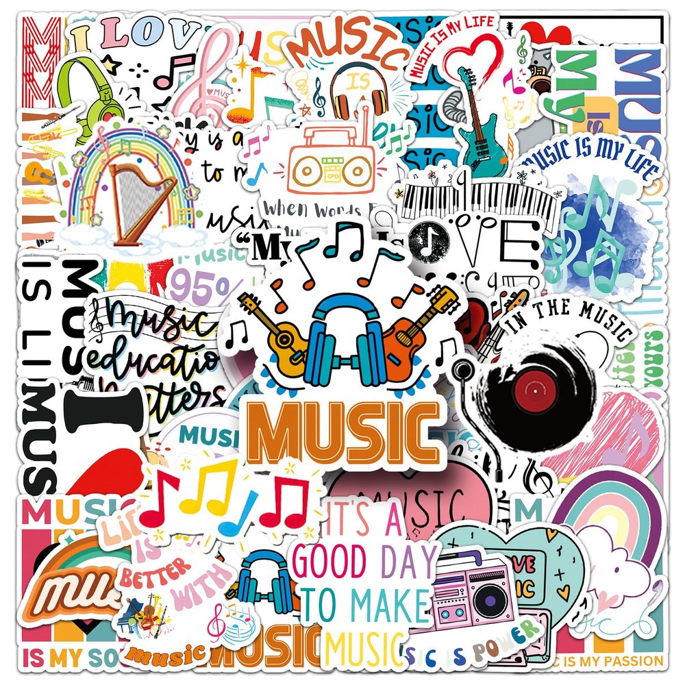100PCS Music Stickers, Funny Music Gifts for Student Vinyl Waterproof for Water Bottle Laptop Luggage Guitar Gifts for Adult Teacher Students