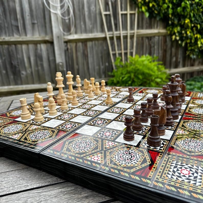 19"-in Luxury Backgammon Chess Set for Adults X Large Wooden Game Board Handmade Game Sets - Gift idea for Dad, Husband, Xmas