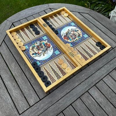 20"-inch Luxury Backgammon Set for Adults X Large Wood Game Board Handmade Game Set and Checkers/Gift idea for Dad, Birthday, Xmas