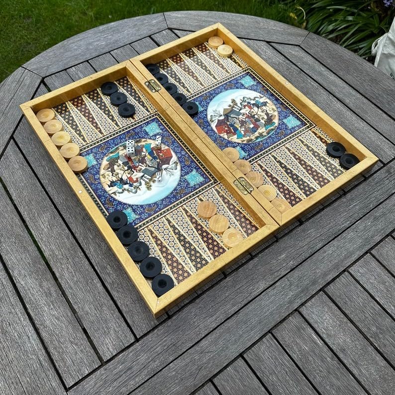20"-inch Luxury Backgammon Set for Adults X Large Wood Game Board Handmade Game Set and Checkers/Gift idea for Dad, Birthday, Xmas