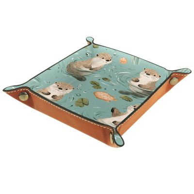 Dice Trays Otters Holder Storage Box for Dice Games Like RPG DND, Leather Dice Holder Portable Folding Rolling Dice Tray, 16x16cm