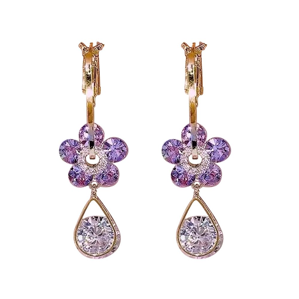 NSQFKALL Women Fashion Earrings Dangling Petal Drop Tassel Hamme Hoops (Purple, One Size)