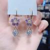 NSQFKALL Women Fashion Earrings Dangling Petal Drop Tassel Hamme Hoops (Purple, One Size) view 4