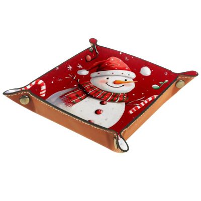 Dice Trays Snowman Candy Holder Storage Box for Dice Games Like RPG DND, Leather Dice Holder Portable Folding Rolling Dice Tray, 16x16cm