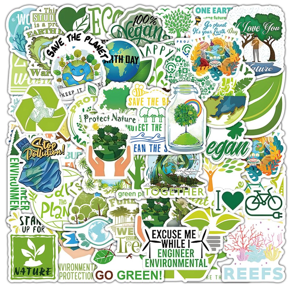 100PCS Environmental Protection Stickers, Save Planet Earth Stickers for Student Vinyl Waterproof for Water Bottle Laptop Luggage Guitar Gifts for Adult Teacher Students