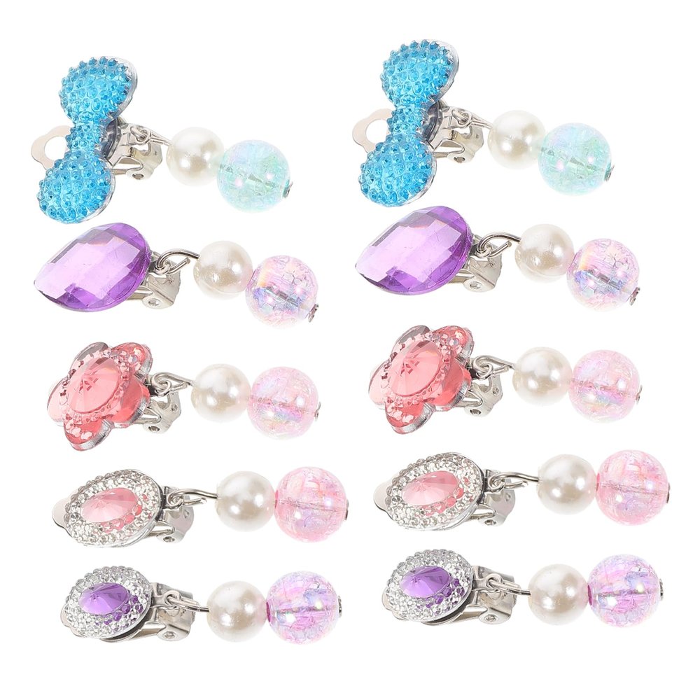 BESTonZON 5pairs Clip Earrings for Girls Boy Girl Princess Jewelry Non-pierced Heart and Flower Dangle Accessories for Favors