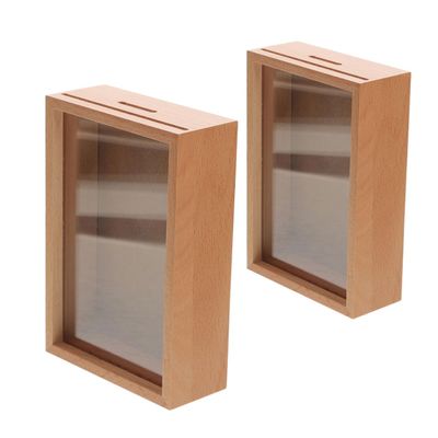Abaodam 2pcs Wooden Piggy Bank Photo Frame Transparent Money Saving Box Compact Bank for Adults Stylish Home Decor for Bedroom Living Room Office