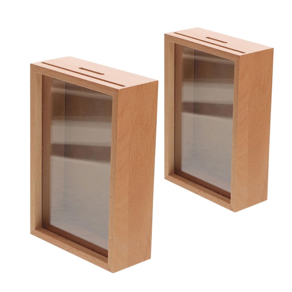 Abaodam 2pcs Wooden Piggy Bank Photo Frame Transparent Money Saving Box Compact Bank for Adults Stylish Home Decor for Bedroom Living Room Office