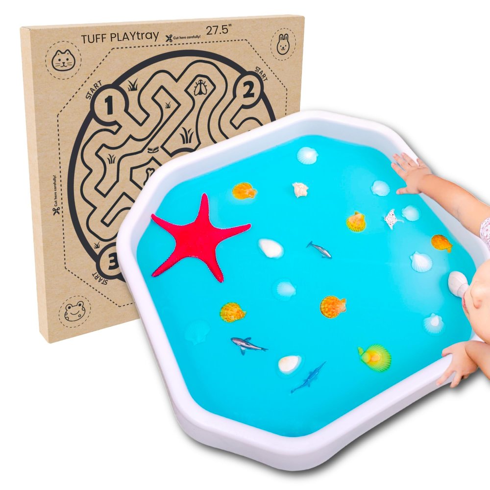 Learning Through PLAYtrays Milky White TUFF Tray, Small 27.5" Sensory Play Tray with Textured Surface, Canvas for Creativity, Sensory Bin for Water and Sand
