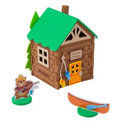 3 3/4" x 5 1/2" 3D Log Cabin House Foam Craft Kits - Makes 12