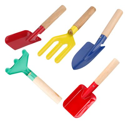 KICHOUSE 5pcs Boy Girl Gardening Tool Set with Wooden Handles Fork Rake Shovel Lightweight Gardening Tools for Boy Girl and Learning