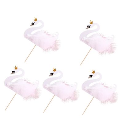 Toddmomy 5pcs Swan Cake Decorations Lightweight Cake Picks for Birthday Wedding Engagement Party Creative Dessert Toppers to Enhance Celebration Atmosphere
