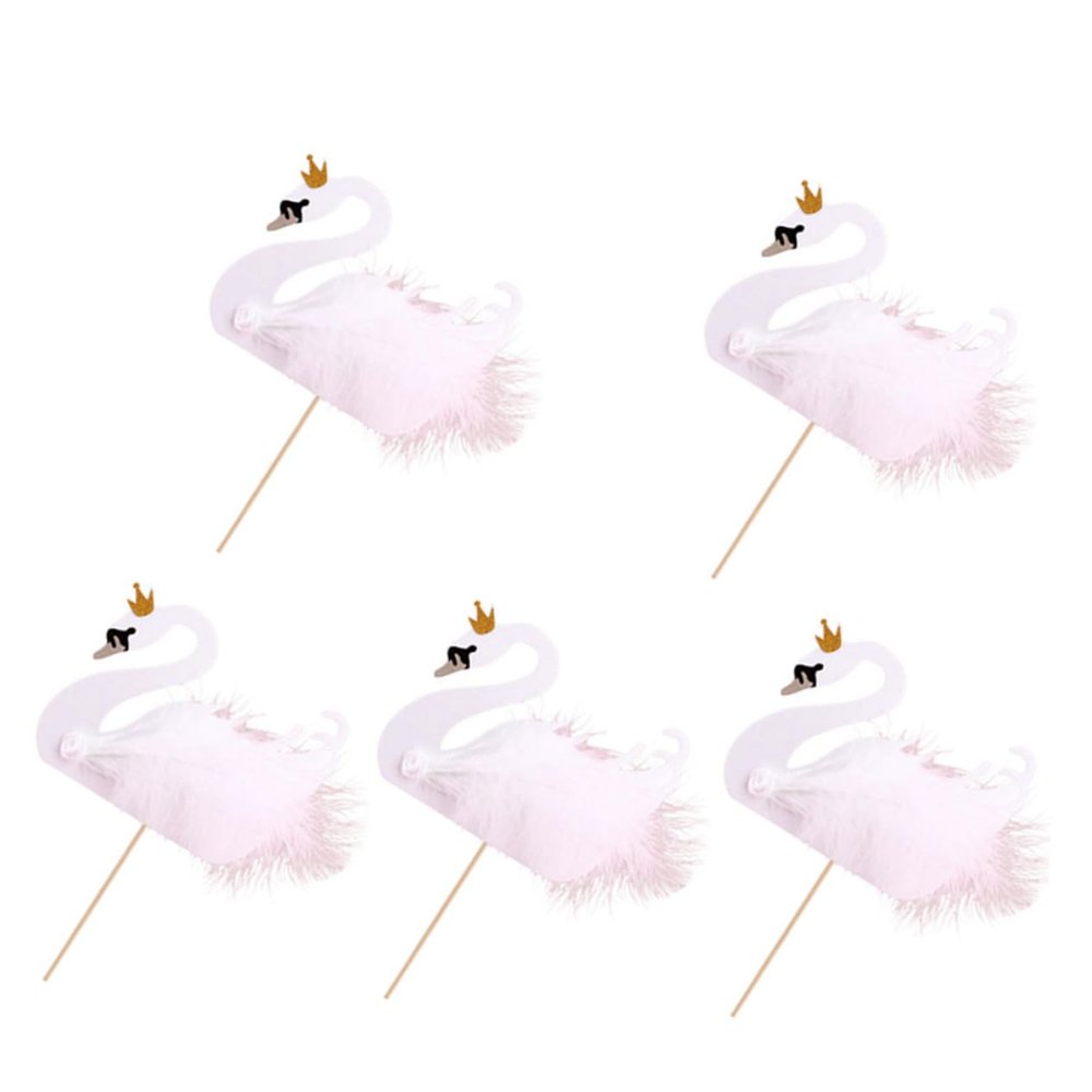 Toddmomy 5pcs Swan Cake Decorations Lightweight Cake Picks for Birthday Wedding Engagement Party Creative Dessert Toppers to Enhance Celebration Atmosphere